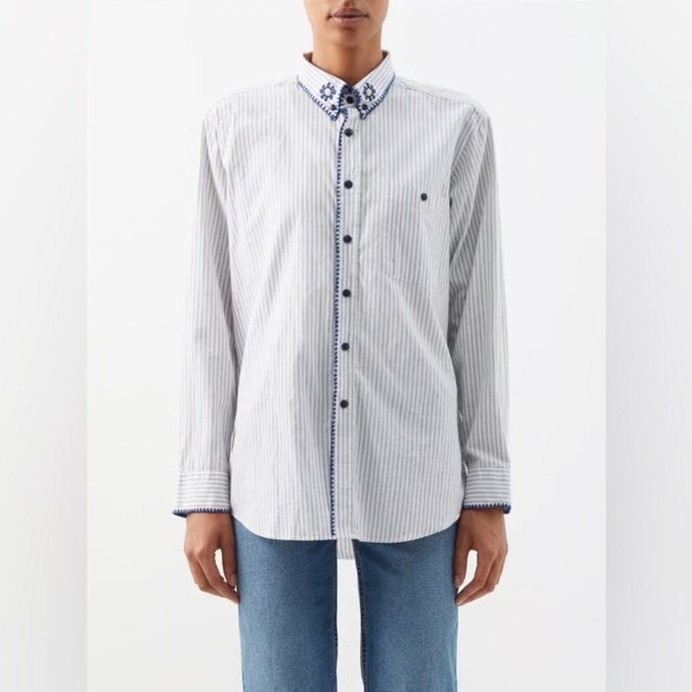Re/Done Blue and White Striped Button Down Shirt Size 4